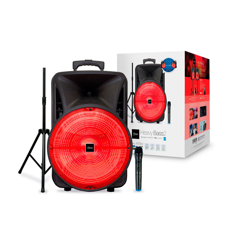 PARLANTE KARAOKE CAJA 15 HEAVY BASS MIC INALAMBRICO CON ATRIL FIESTA